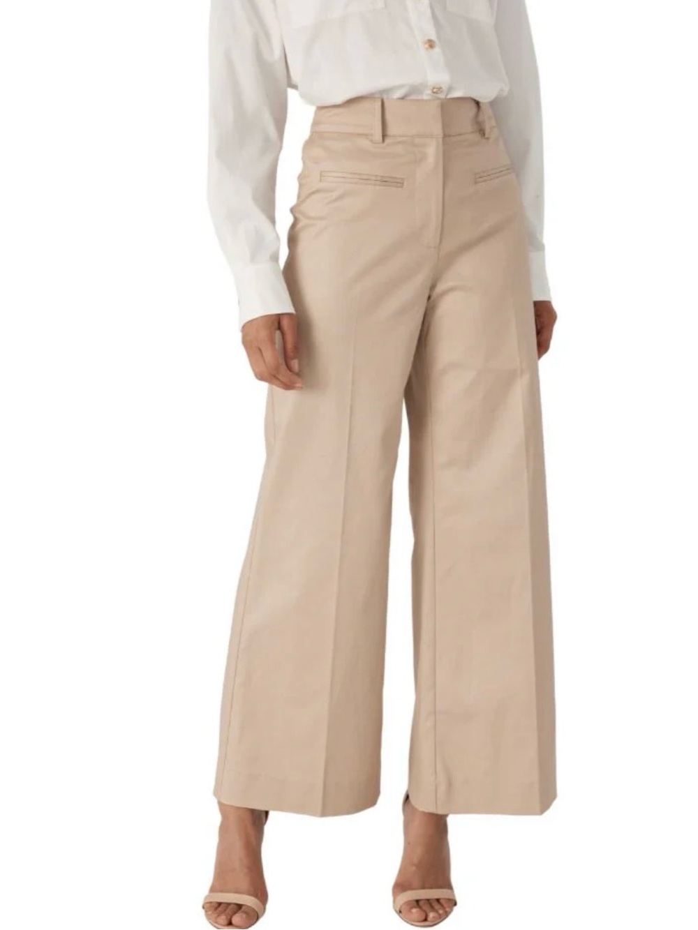 Generation Love Rayne Garbadine Wide-Leg High-Rise Crop Pants in Taupe